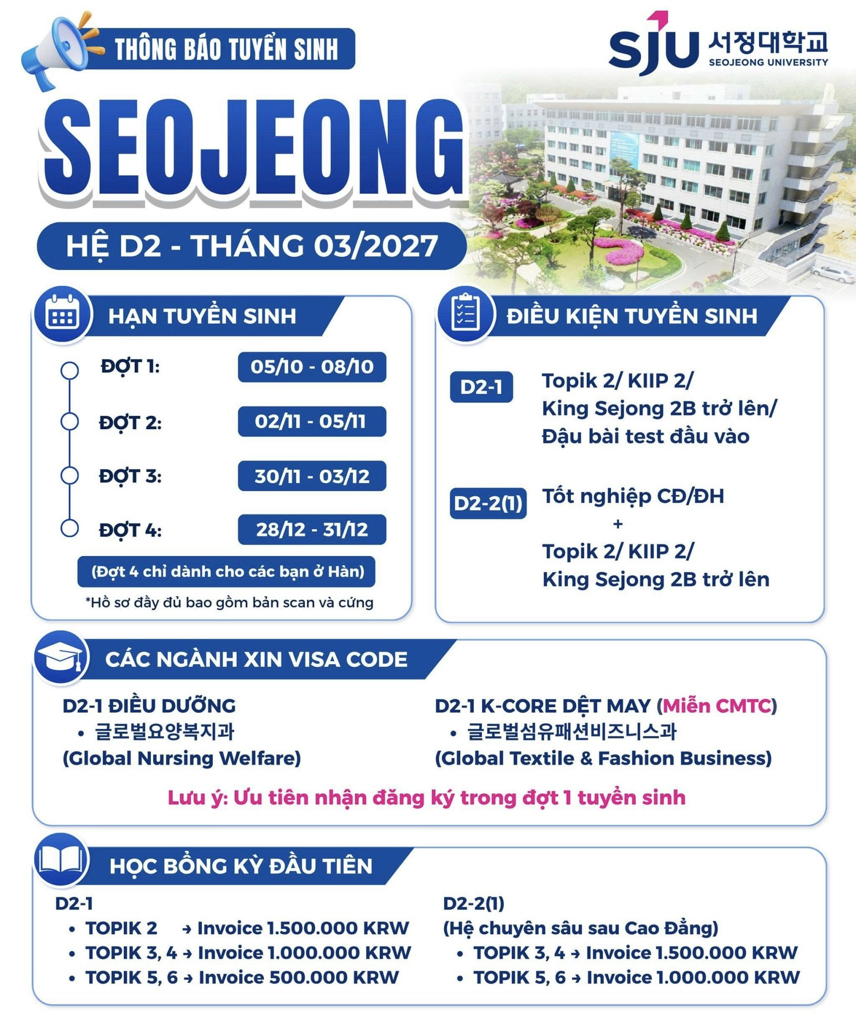 TUYỂN SINH DU HỌC HÀN QUỐC | SEJONG UNIVERSITY – KỲ THÁNG 03/2027